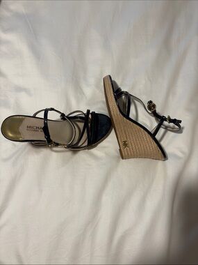 MICHAEL Michael Kors Navy Blue Strappy Espadrille Wedge Sandals